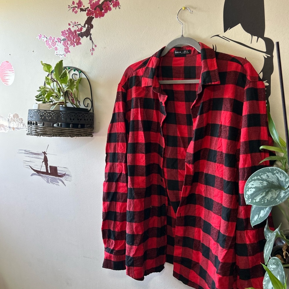 Red and Black Flannel Button Up